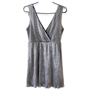 Y2K Metallic Dress Plunge Neck Black Silver Dress S party dress